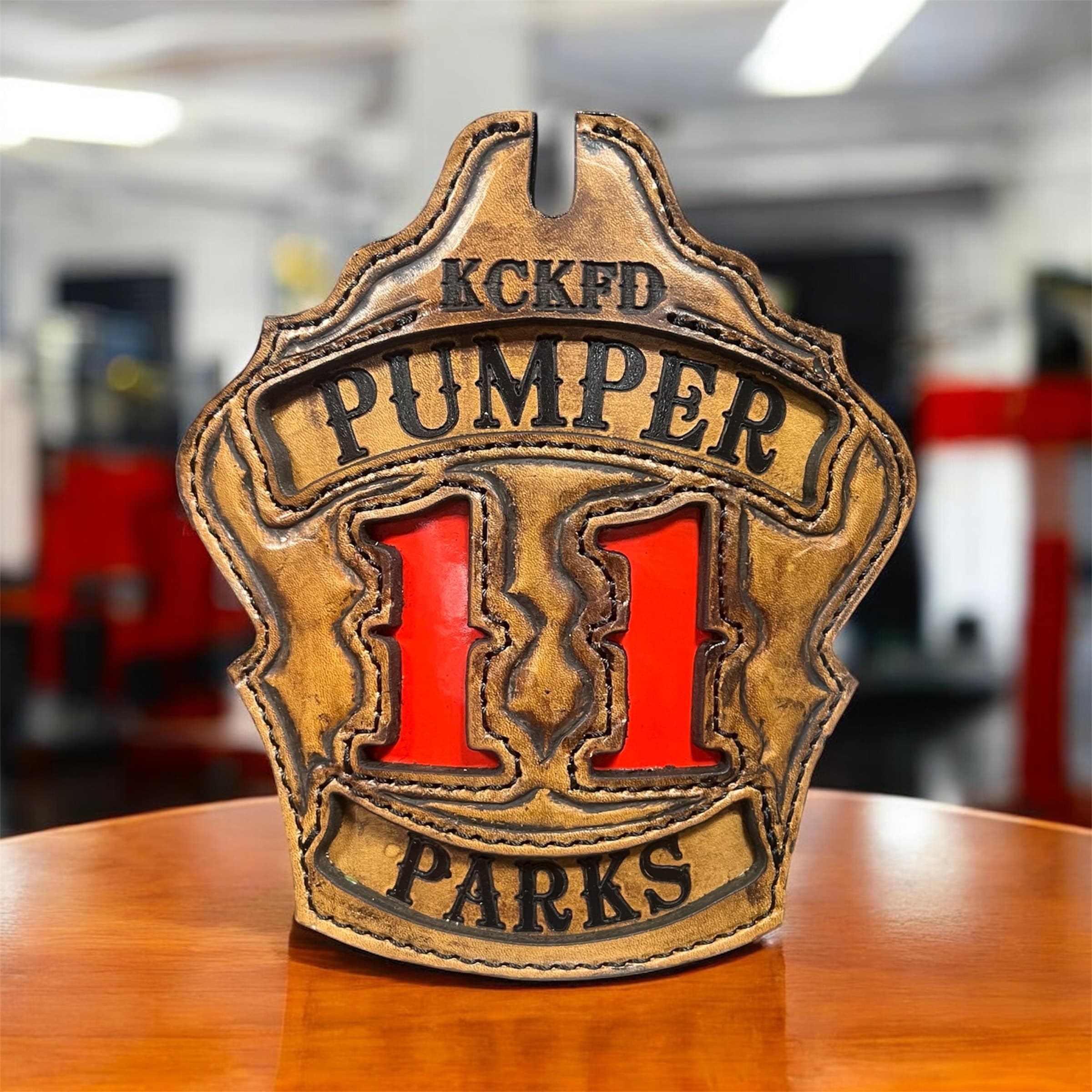 Antique shield on helmet