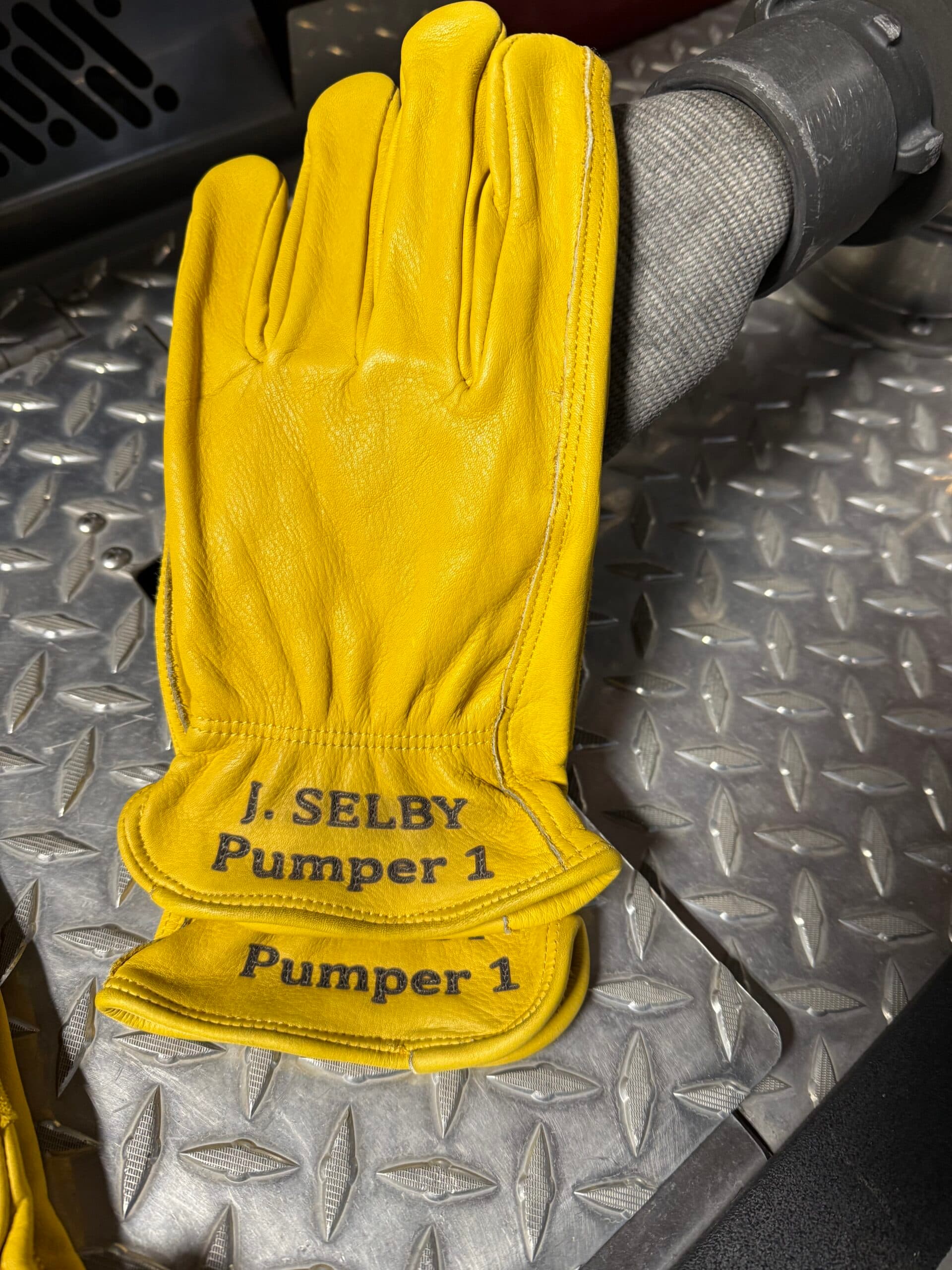 Firefighter work gloves with laser engraving