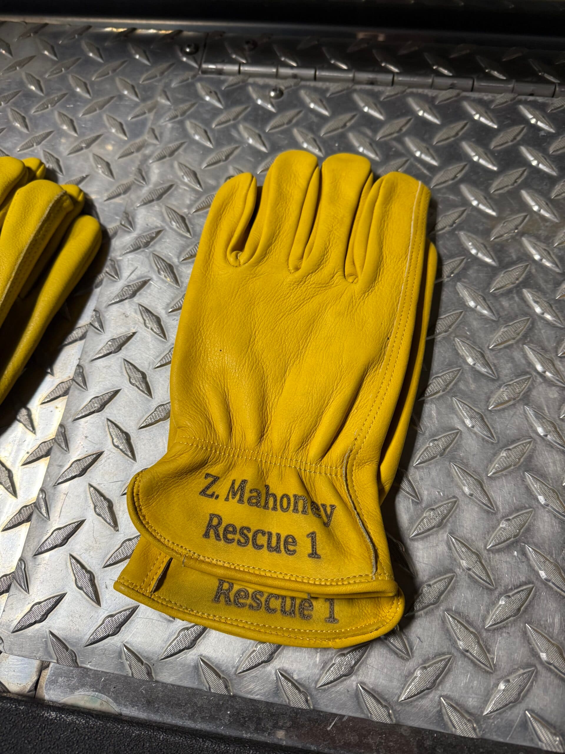 Leather work gloves side view