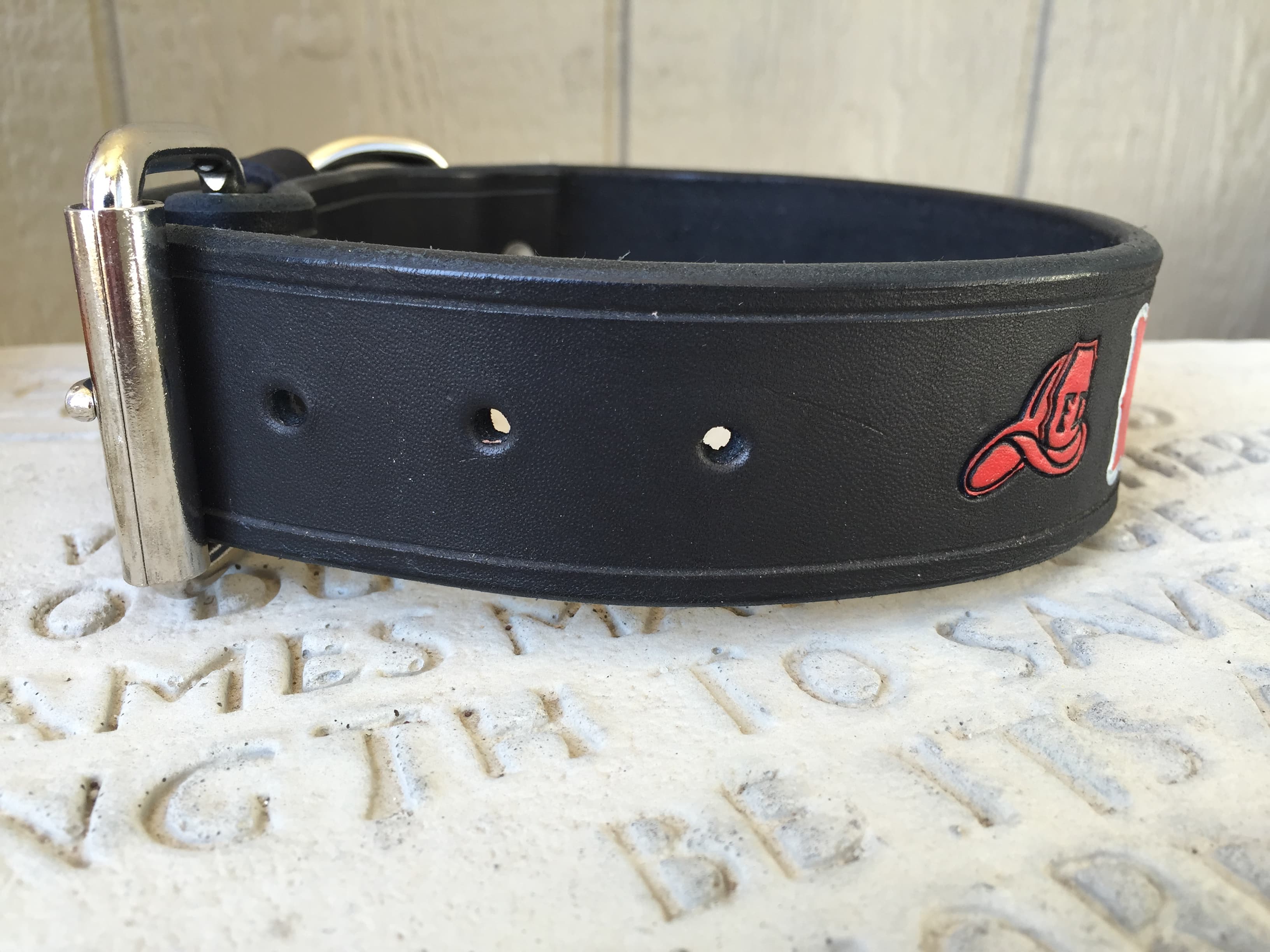 Leather firefighter dog collar with name